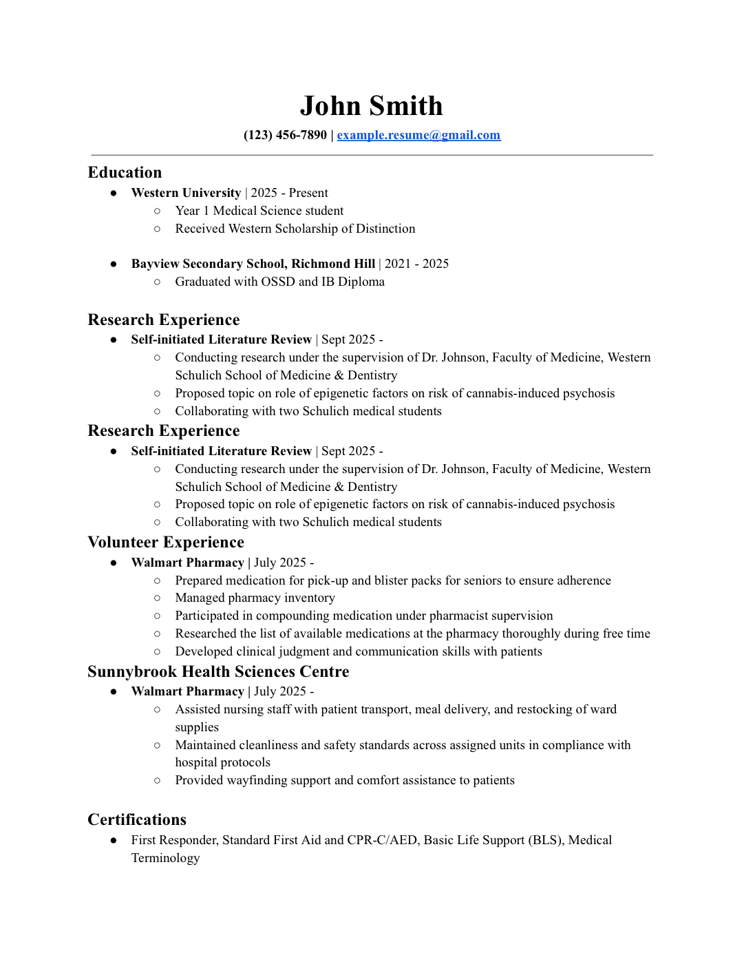A resume before its arial rewrite